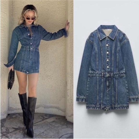 Zara denim mini dress BLOGGERS FAVORITE!!!! NEW - Picture 1 of 13